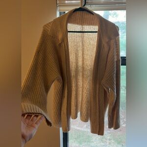 American Eagle Outfitters Open-Front Ribbed Cardigan - Camel Brown